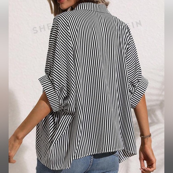 Striped Oversized Button Down Shirt - Picture 2 of 5